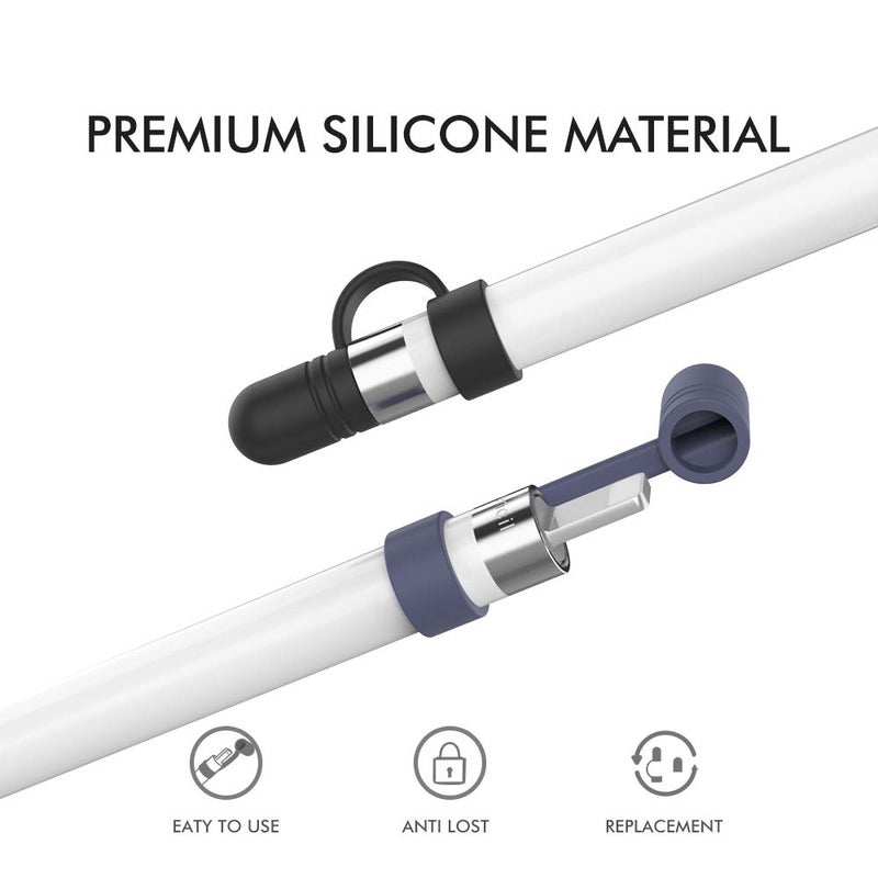 AhaStyle 3 Pack Cap Replacement Holder with Anti-Lost Strap Silicone Protective Cap Cover for Apple Pencil 1st Generation(White, Black, Midnight Blue) - Image 4